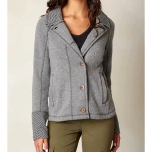 Prana Womans S Lucia Wool Blend Knit Sweater Jacket Herringbone Cozy Gray EUC!